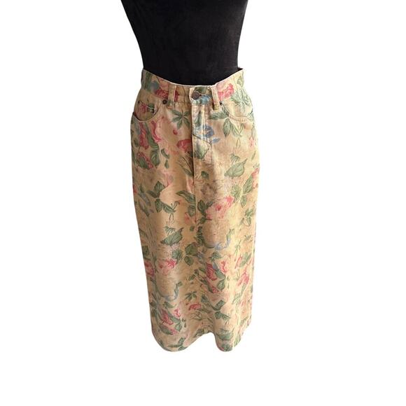 Polo Ralph Lauren Vintage Floral Cotton Midi Skirt Cottagecore Academia - Picture 1 of 4